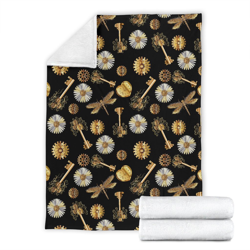 Steampunk Dragonfly Design Themed Print Fleece Blanket