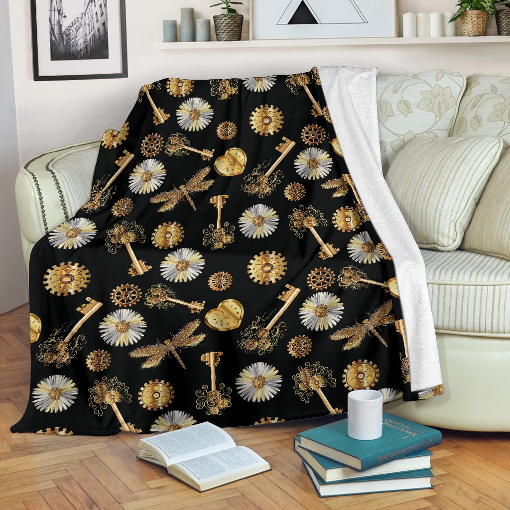 Steampunk Dragonfly Design Themed Print Fleece Blanket