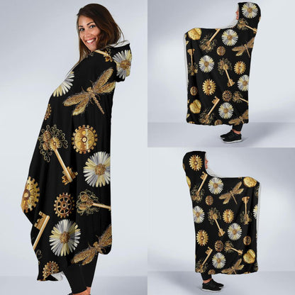 Steampunk Dragonfly Design Themed Print Hooded Blanket-JTAMIGO.COM