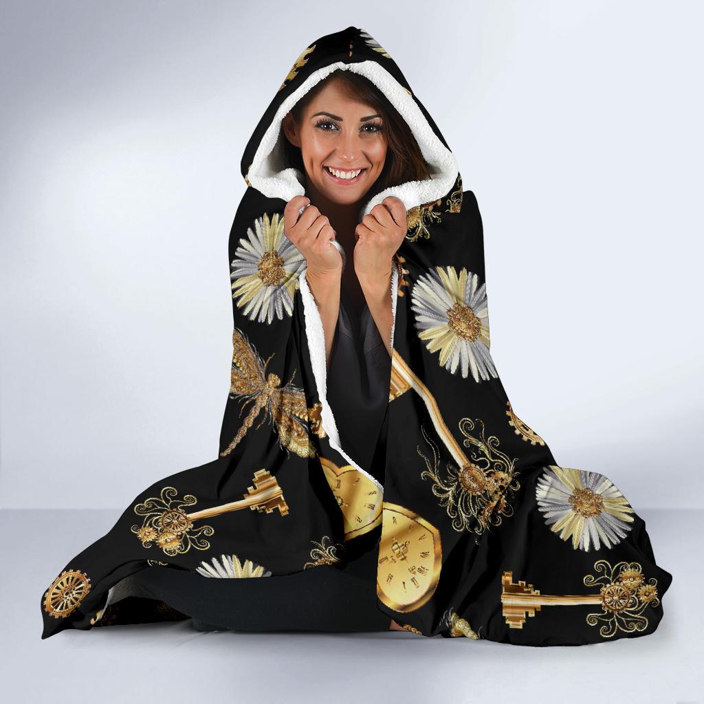 Steampunk Dragonfly Design Themed Print Hooded Blanket-JTAMIGO.COM