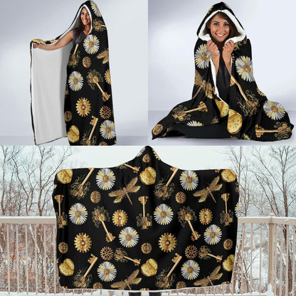 Steampunk Dragonfly Design Themed Print Hooded Blanket-JTAMIGO.COM