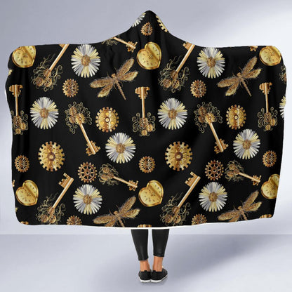 Steampunk Dragonfly Design Themed Print Hooded Blanket-JTAMIGO.COM