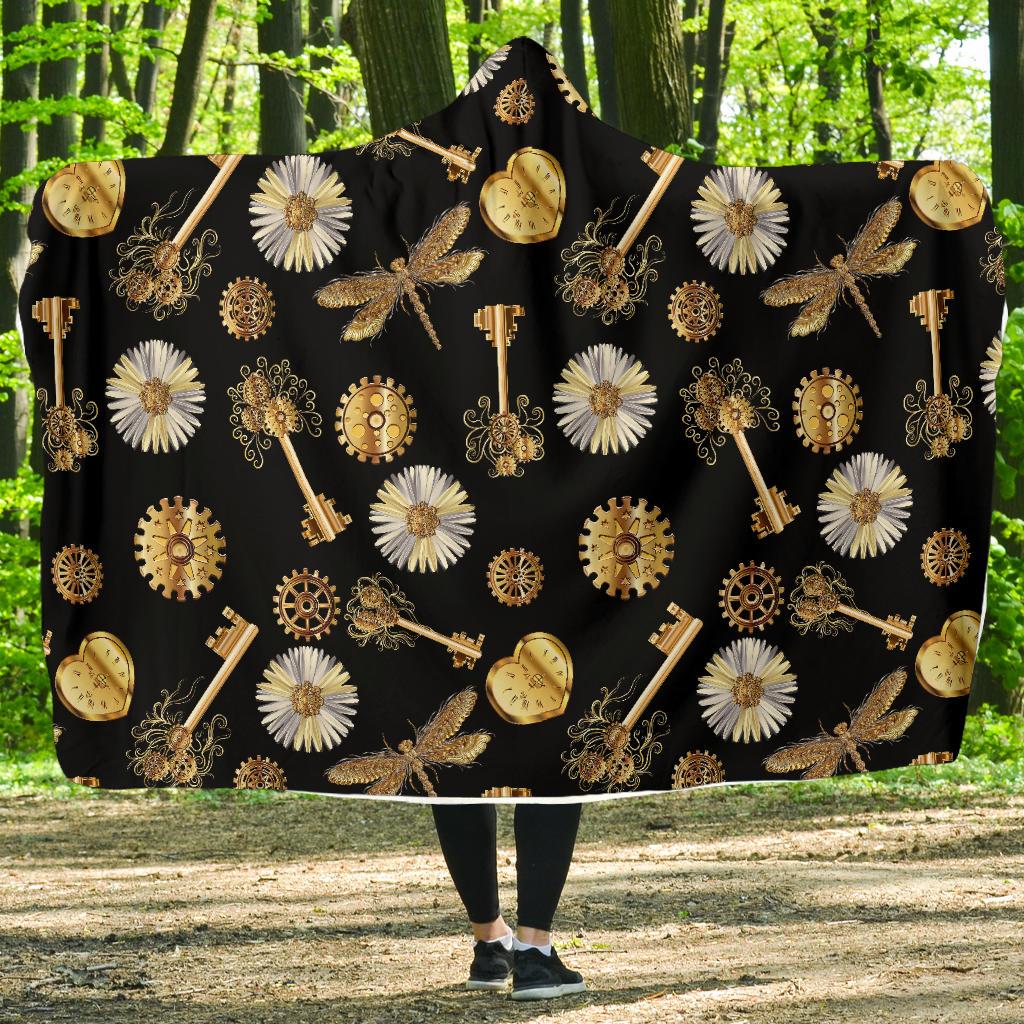 Steampunk Dragonfly Design Themed Print Hooded Blanket-JTAMIGO.COM