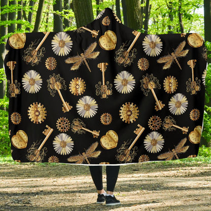 Steampunk Dragonfly Design Themed Print Hooded Blanket-JTAMIGO.COM