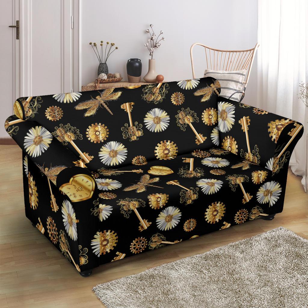 Steampunk Dragonfly Design Themed Print Loveseat Slipcover-JTAMIGO.COM