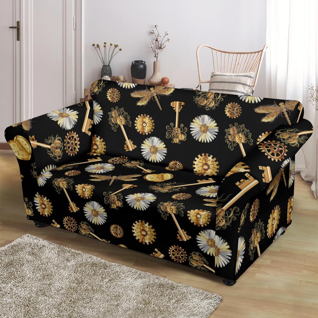 Steampunk Dragonfly Design Themed Print Loveseat Slipcover-JTAMIGO.COM