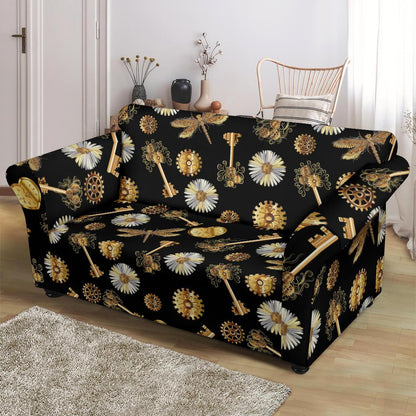 Steampunk Dragonfly Design Themed Print Loveseat Slipcover-JTAMIGO.COM