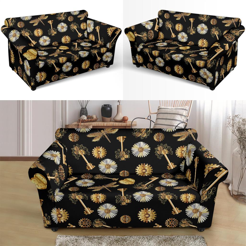 Steampunk Dragonfly Design Themed Print Loveseat Slipcover-JTAMIGO.COM