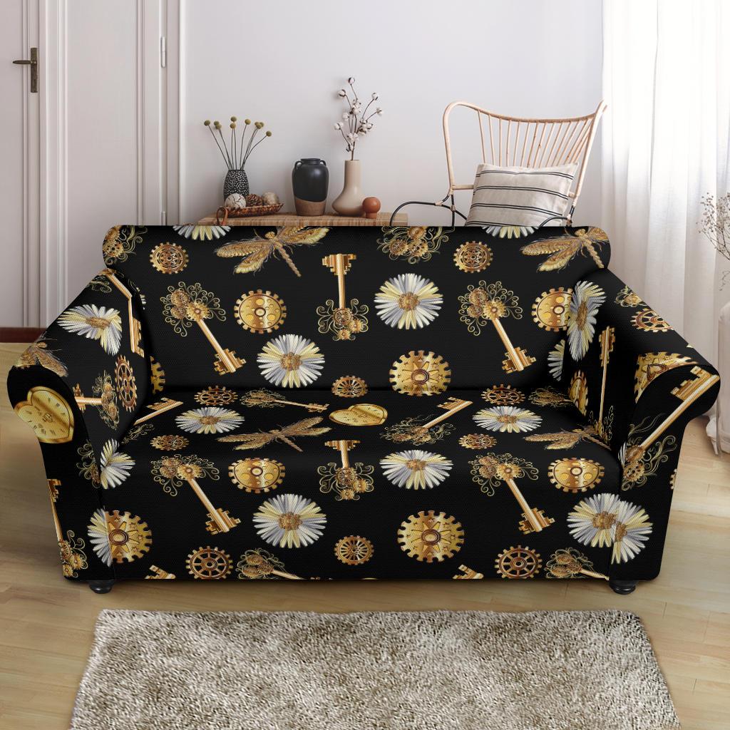 Steampunk Dragonfly Design Themed Print Loveseat Slipcover-JTAMIGO.COM