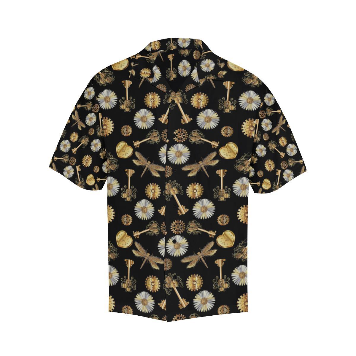 Steampunk Dragonfly Design Themed Print Men Aloha Hawaiian Shirt