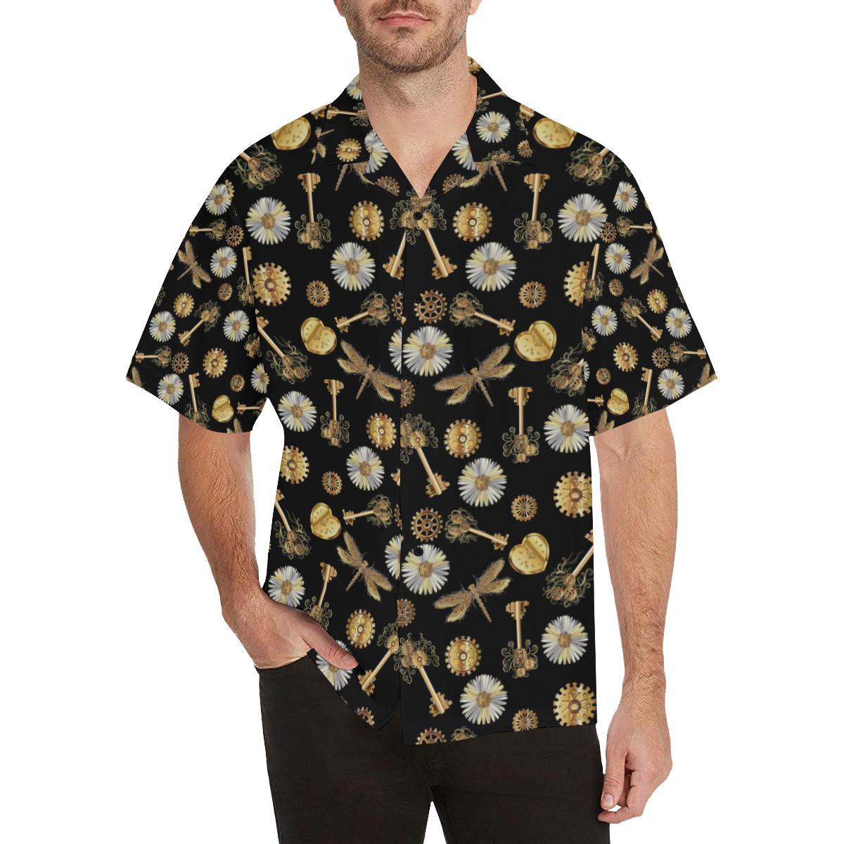 Steampunk Dragonfly Design Themed Print Men Aloha Hawaiian Shirt