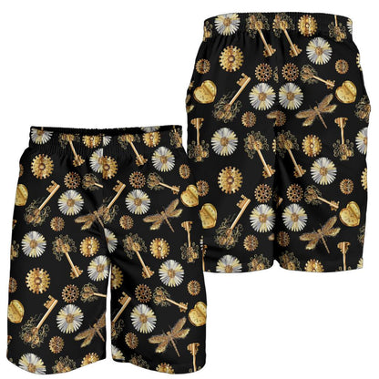 Steampunk Dragonfly Design Themed Print Mens Shorts-JTAMIGO.COM