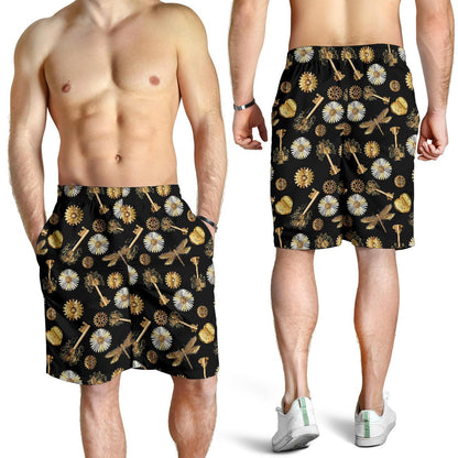 Steampunk Dragonfly Design Themed Print Mens Shorts-JTAMIGO.COM