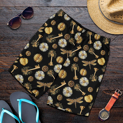 Steampunk Dragonfly Design Themed Print Mens Shorts-JTAMIGO.COM