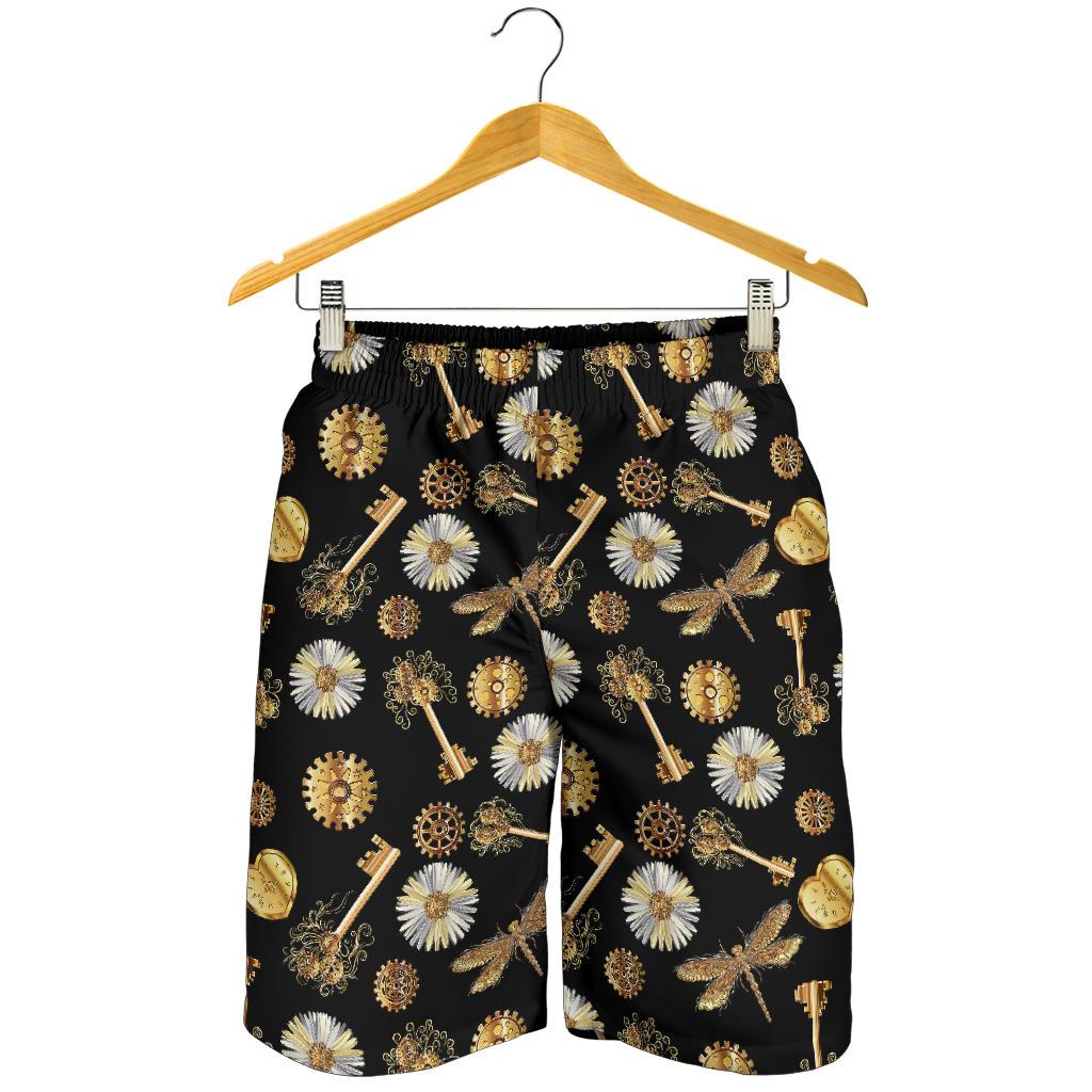 Steampunk Dragonfly Design Themed Print Mens Shorts-JTAMIGO.COM