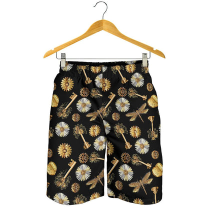 Steampunk Dragonfly Design Themed Print Mens Shorts-JTAMIGO.COM