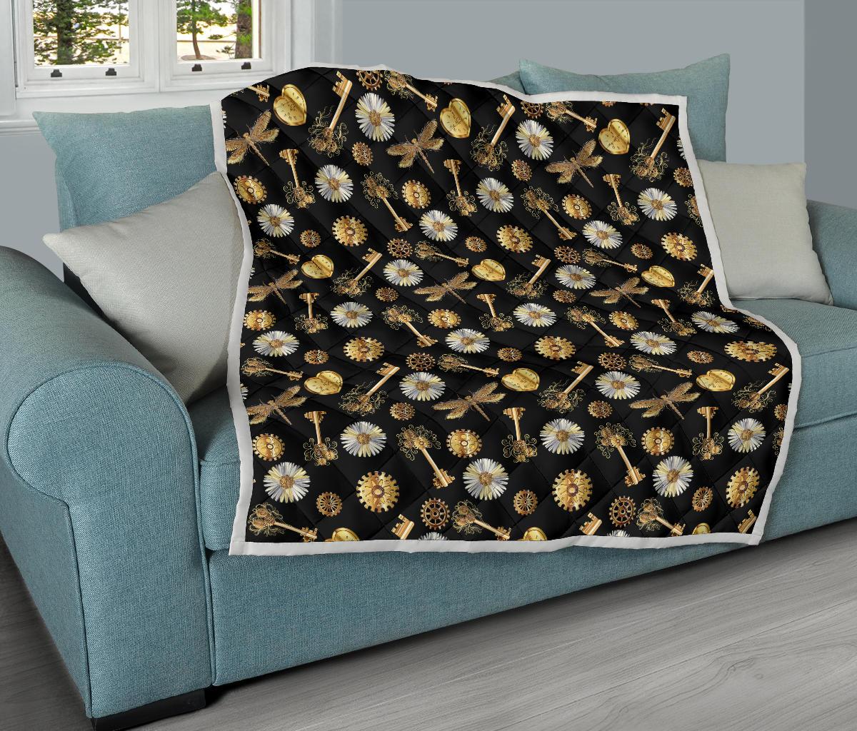 Steampunk Dragonfly Design Themed Print Premium Quilt-JTAMIGO.COM