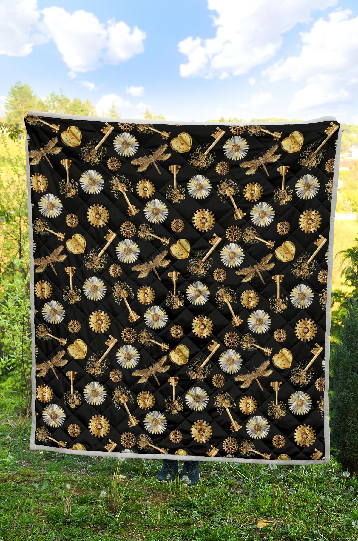 Steampunk Dragonfly Design Themed Print Premium Quilt-JTAMIGO.COM