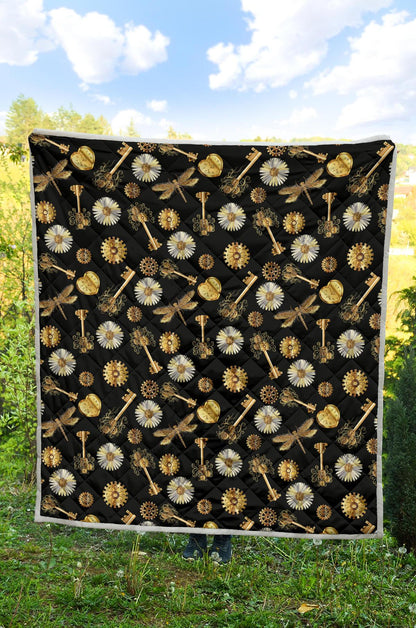 Steampunk Dragonfly Design Themed Print Premium Quilt-JTAMIGO.COM