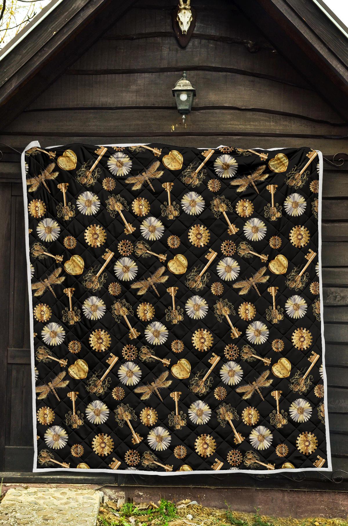Steampunk Dragonfly Design Themed Print Premium Quilt-JTAMIGO.COM