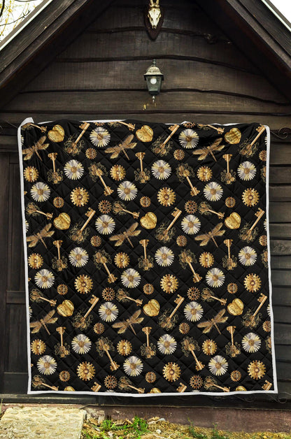 Steampunk Dragonfly Design Themed Print Premium Quilt-JTAMIGO.COM