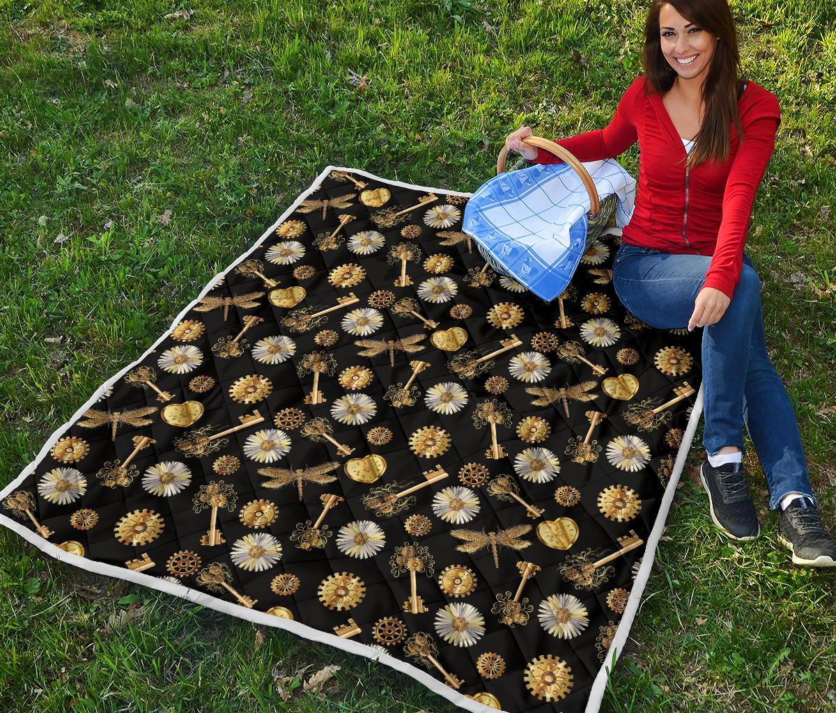 Steampunk Dragonfly Design Themed Print Premium Quilt-JTAMIGO.COM