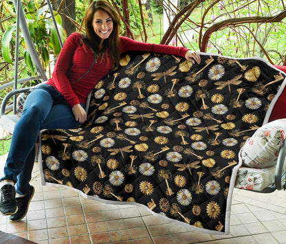 Steampunk Dragonfly Design Themed Print Premium Quilt-JTAMIGO.COM