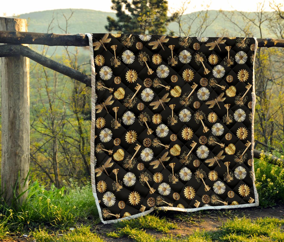 Steampunk Dragonfly Design Themed Print Premium Quilt-JTAMIGO.COM