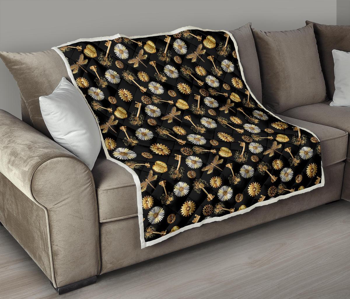 Steampunk Dragonfly Design Themed Print Premium Quilt-JTAMIGO.COM