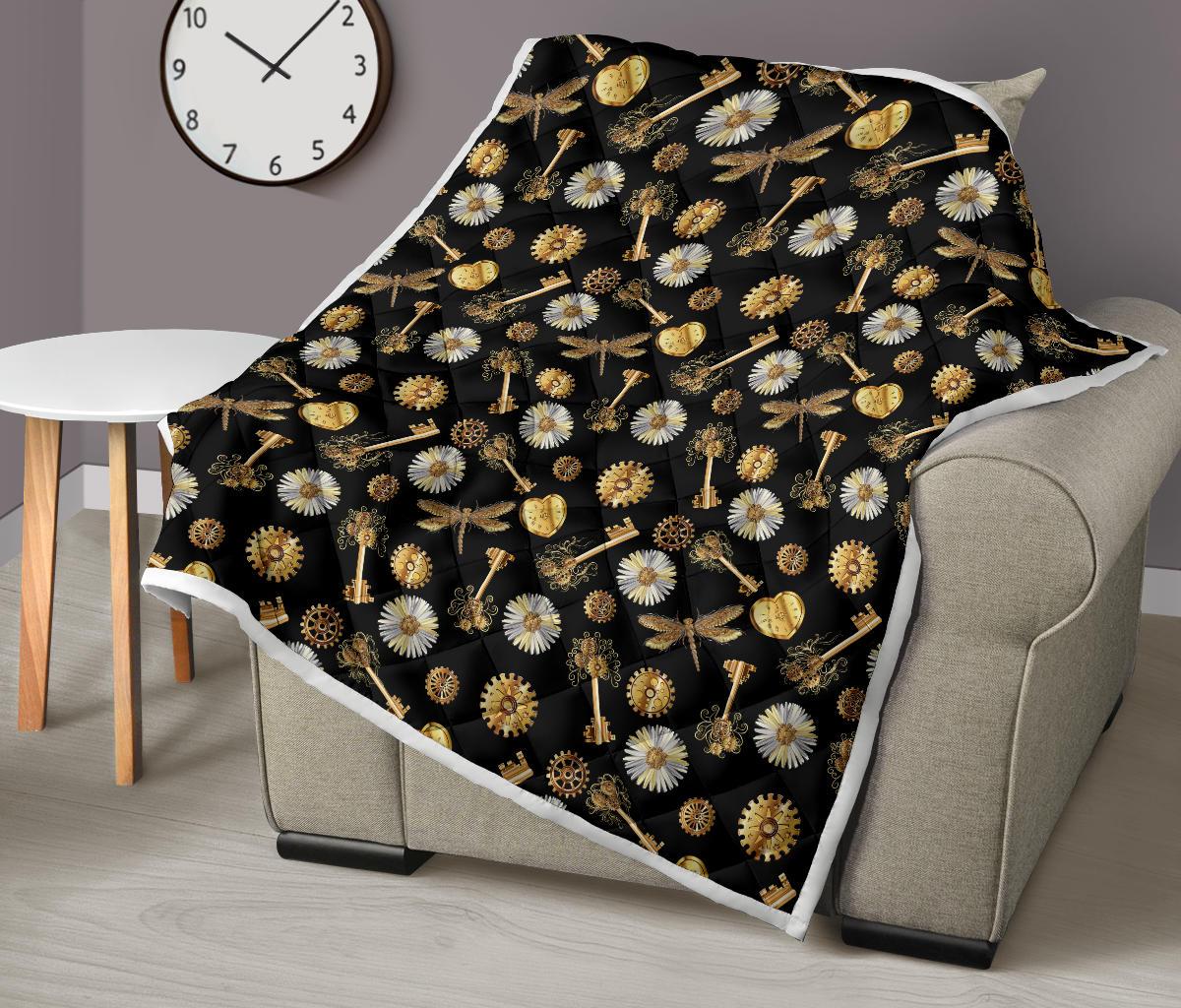 Steampunk Dragonfly Design Themed Print Premium Quilt-JTAMIGO.COM
