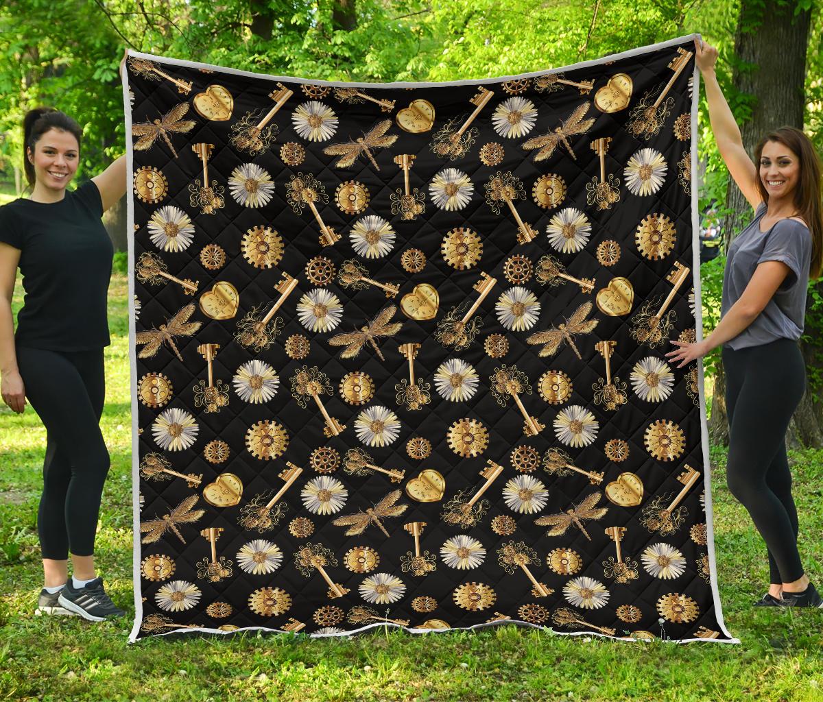 Steampunk Dragonfly Design Themed Print Premium Quilt-JTAMIGO.COM