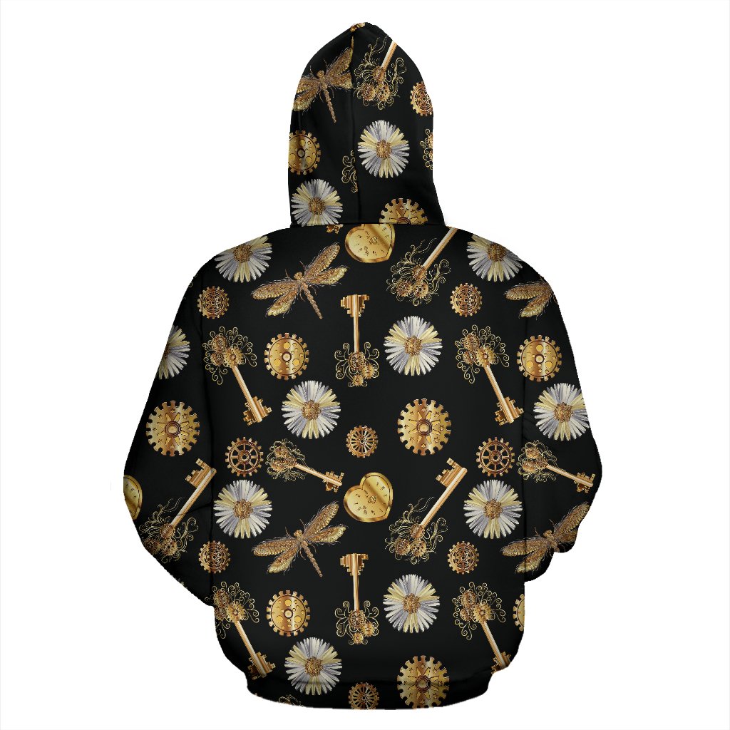 Steampunk Dragonfly Design Themed Print Pullover Hoodie