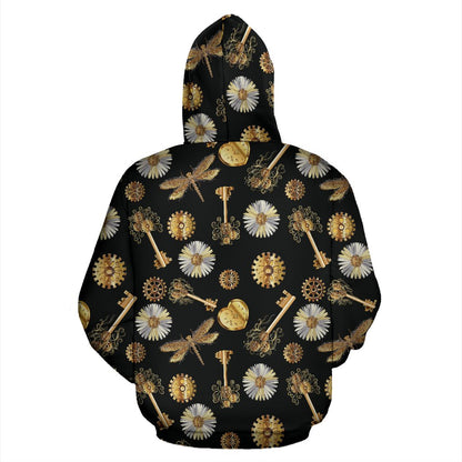Steampunk Dragonfly Design Themed Print Pullover Hoodie