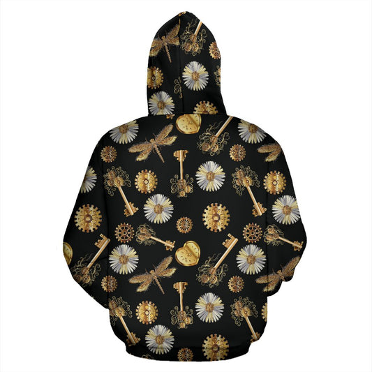 Steampunk Dragonfly Design Themed Print Pullover Hoodie