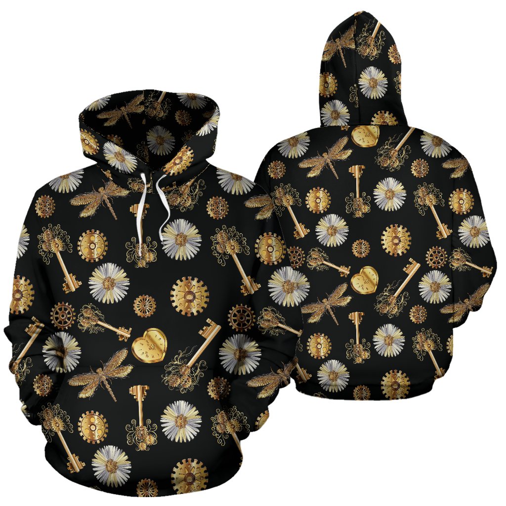 Steampunk Dragonfly Design Themed Print Pullover Hoodie
