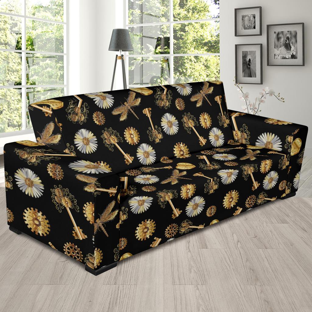 Steampunk Dragonfly Design Themed Print Sofa Slipcover-JTAMIGO.COM