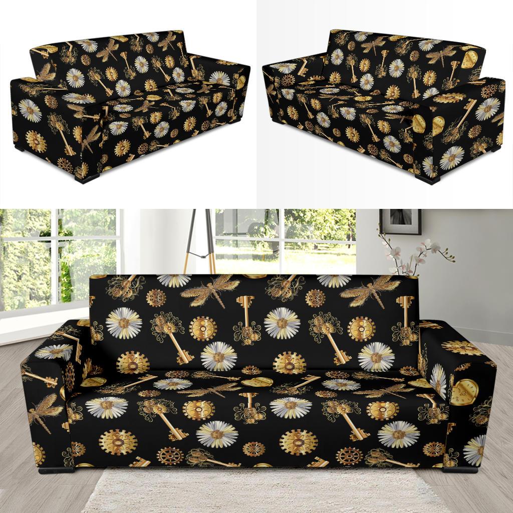 Steampunk Dragonfly Design Themed Print Sofa Slipcover-JTAMIGO.COM