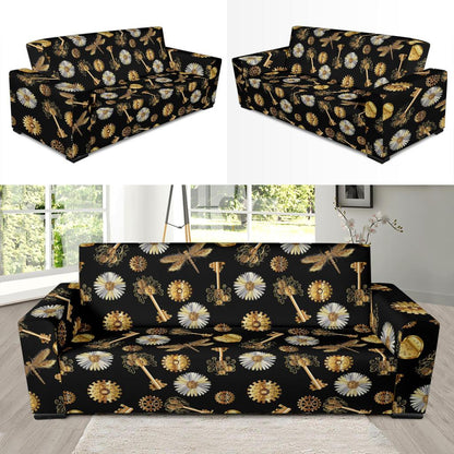 Steampunk Dragonfly Design Themed Print Sofa Slipcover-JTAMIGO.COM