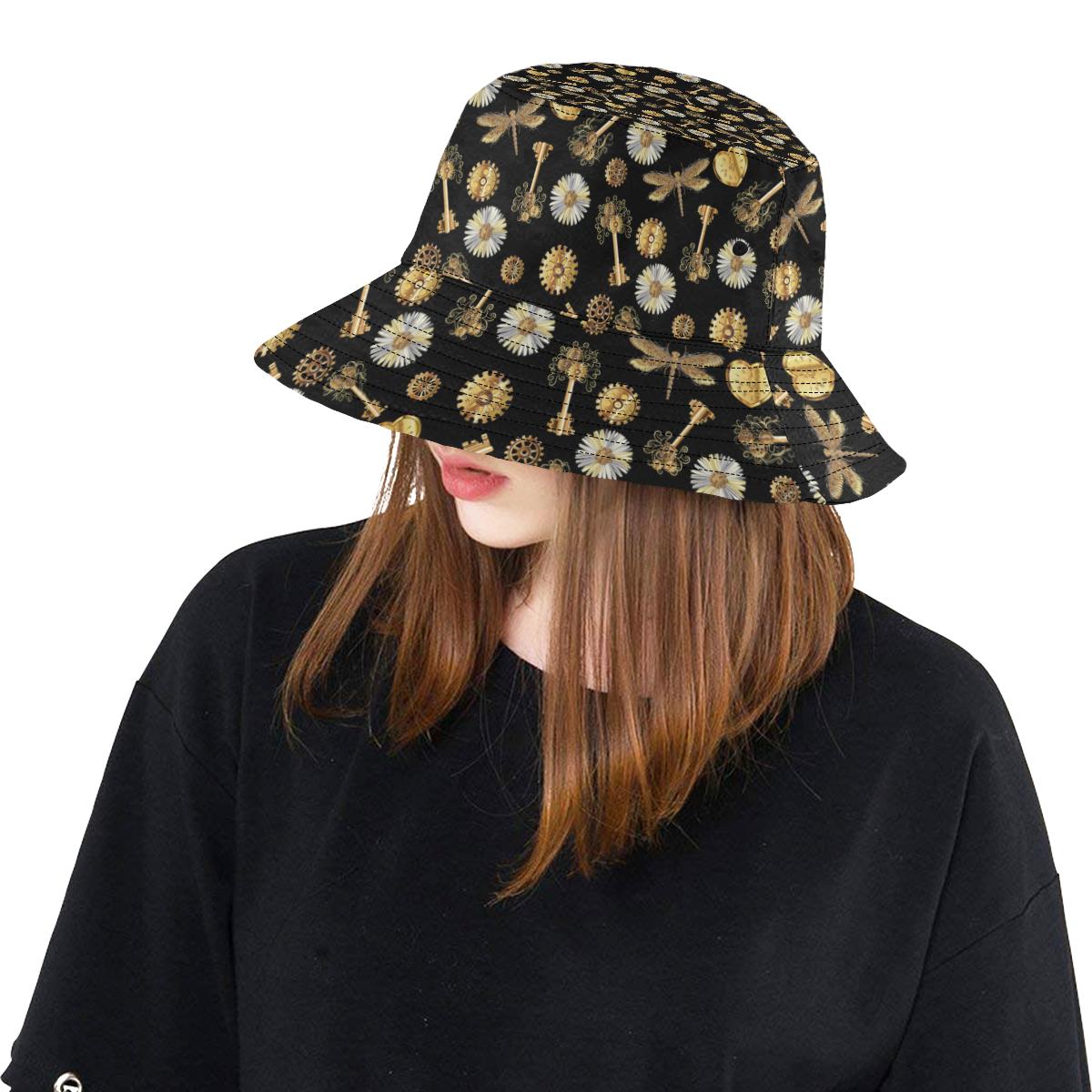 Steampunk Dragonfly Design Themed Print Unisex Bucket Hat