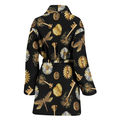 Steampunk Dragonfly Design Themed Print Women Bath Robe-JTAMIGO.COM