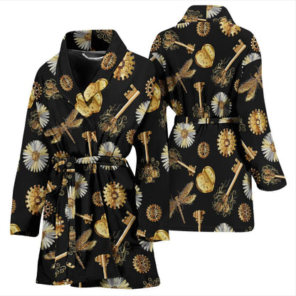 Steampunk Dragonfly Design Themed Print Women Bath Robe-JTAMIGO.COM