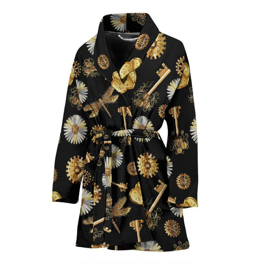 Steampunk Dragonfly Design Themed Print Women Bath Robe-JTAMIGO.COM