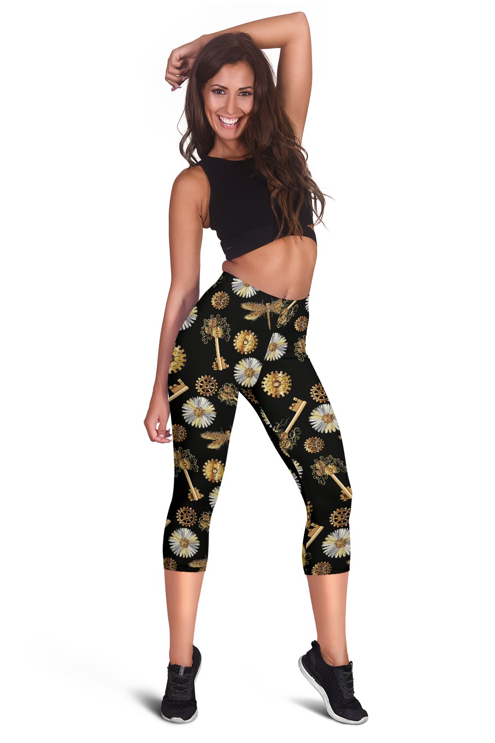 Steampunk Dragonfly Design Themed Print Women Capris