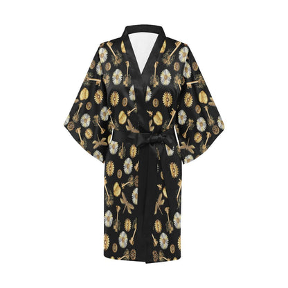 Steampunk Dragonfly Design Themed Print Women Short Kimono Robe