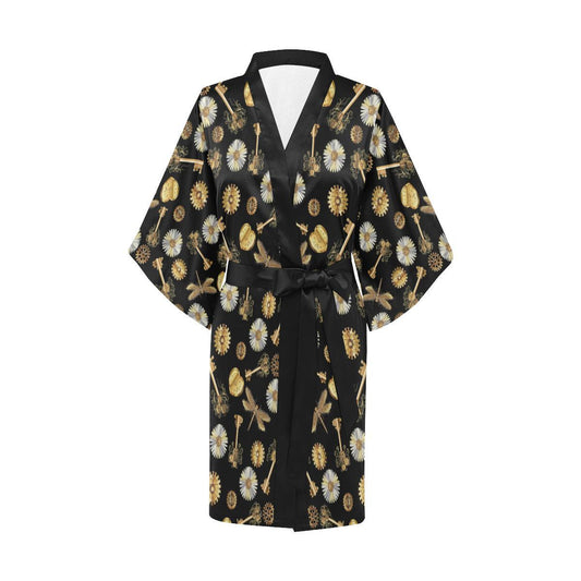 Steampunk Dragonfly Design Themed Print Women Short Kimono Robe