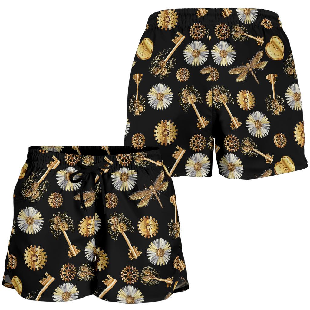 Steampunk Dragonfly Design Themed Print Women Shorts-JTAMIGO.COM