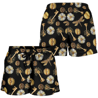 Steampunk Dragonfly Design Themed Print Women Shorts-JTAMIGO.COM
