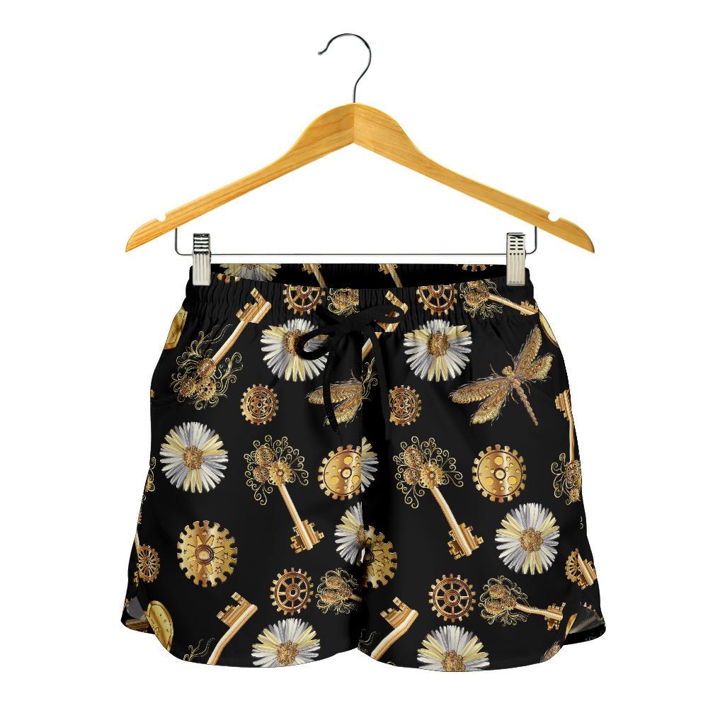 Steampunk Dragonfly Design Themed Print Women Shorts-JTAMIGO.COM