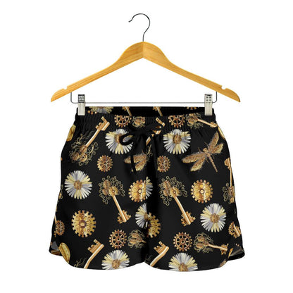Steampunk Dragonfly Design Themed Print Women Shorts-JTAMIGO.COM