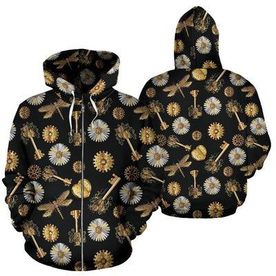 Steampunk Dragonfly Design Themed Print Zip Up Hoodie